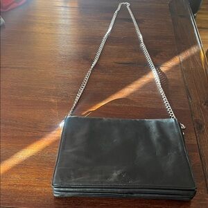 All Saints Black Leather Shoulder Bag with Silver Chain